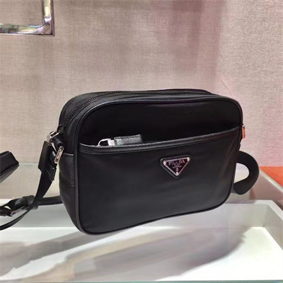 Prada Re-Nylon and Saffiano leather shoulder bag Black 2VH048