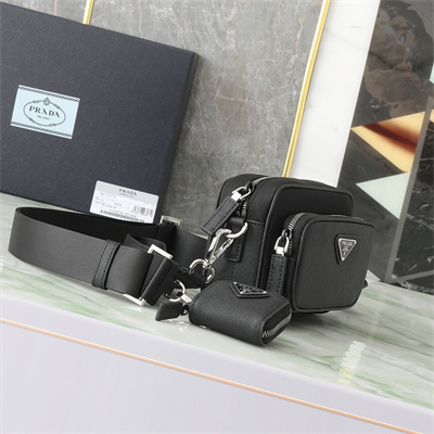 Prada Re-Nylon and Saffiano leather shoulder bag Black 2VH172