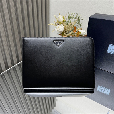 Prada Saffiano Leather Document Clutch/Pouch Black 2VN003