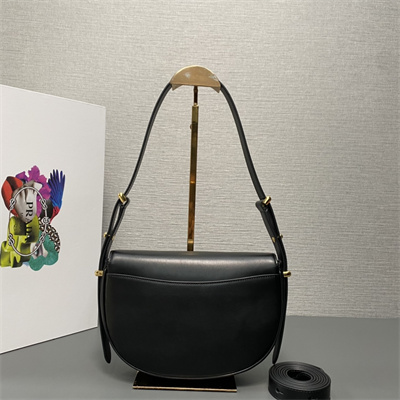 Prada Arqué leather shoulder bag with flap Black 1BD365