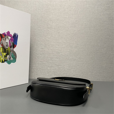 Prada Arqué leather shoulder bag with flap Black 1BD365