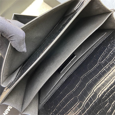 Y.S.L Sunset MEDIUM Bag In Crocodile Embossed Leather Gold Tone Metal Black Color