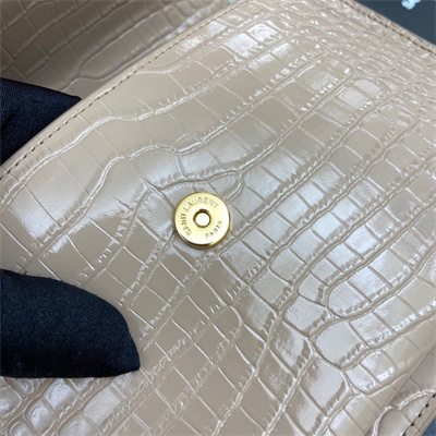 Y.S.L Sunset MEDIUM Bag In Crocodile Embossed Leather Gold Tone Metal Beige Color