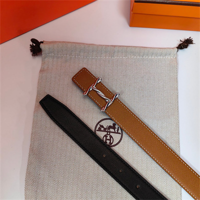 Hermes H Torsade belt buckle & Hermes sur Mer reversible Epsom leather Silver Hardware strap 25MM Brown/Black