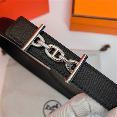 Hermes Lagune belt buckle & Herm??s sur Mer reversible Epsom leather strap Silver Hardware strap 25MM Black
