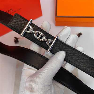 Hermes Lagune belt buckle & Herm??s sur Mer reversible Epsom leather strap Silver Hardware strap 25MM Black