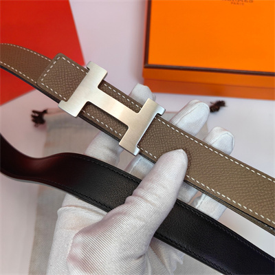 Hermes Mini Constance belt buckle & Reversible leather strap 25 mm Silver Hardware Etoupe/Black