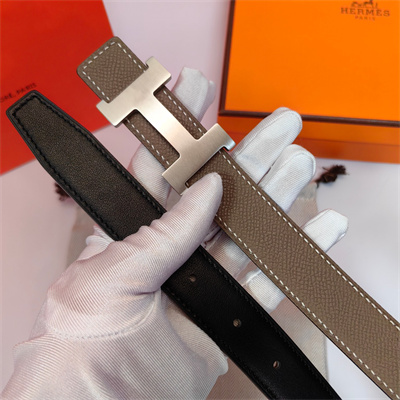 Hermes Mini Constance belt buckle & Reversible leather strap 25 mm Silver Hardware Etoupe/Black