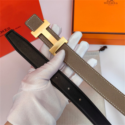 Hermes Mini Constance belt buckle & Reversible leather strap 25 mm Gold Hardware Etoupe/Black