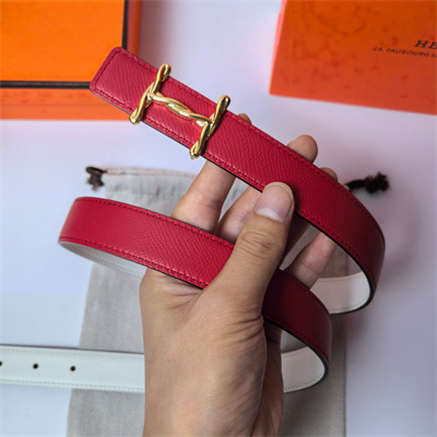 Hermes H Torsade belt buckle & Hermes sur Mer reversible Epsom leather Gold Hardware strap 25MM Red/White