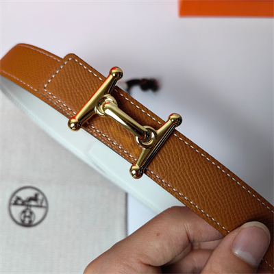 Hermes Mors H belt buckle & Reversible Epsom leather Gold hardware strap 25MM Brown/White