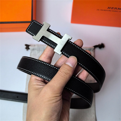 Hermes Mini Constance belt buckle & Reversible Epsom leather strap 25 mm Silver Hardware Black