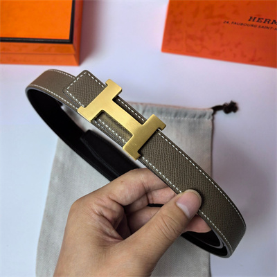 Hermes Mini Constance belt buckle & Reversible Epsom leather strap 25 mm Gold Hardware Etoupe/Black