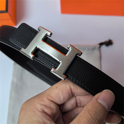 Hermes H belt buckle & Reversible  Epsom leather strap 25 mm Silver Hardware Black