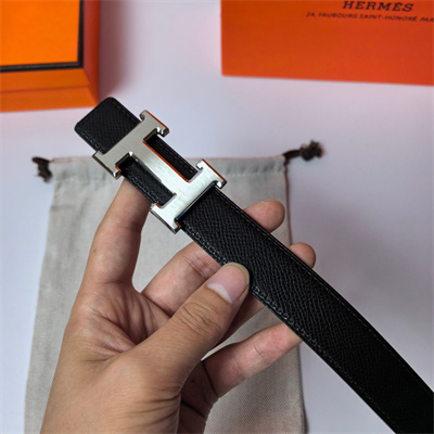 Hermes H belt buckle & Reversible  Epsom leather strap 25 mm Silver Hardware Black