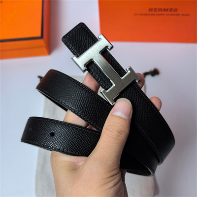 Hermes H belt buckle & Reversible  Epsom leather strap 25 mm Silver Hardware Black
