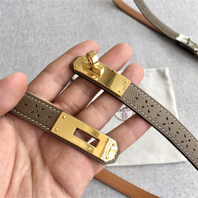 Hermes Kelly Garden Party Belt 18MM Cowhide Leather Gold Tone Hardware Etoupe/Brown