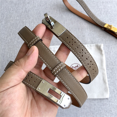 Hermes Kelly Garden Party Belt 18MM Cowhide Leather Silver Tone Hardware Etoupe/Brown