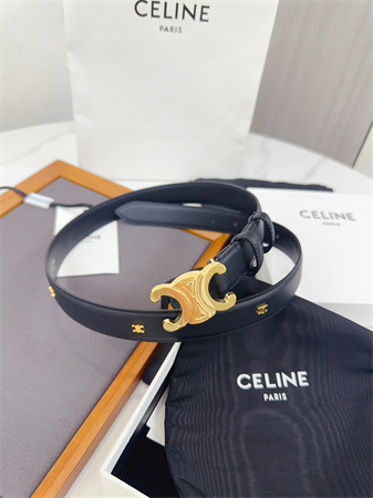 Celine Triomphe Belt 25MM Calfskin Gold Tone Metal Black