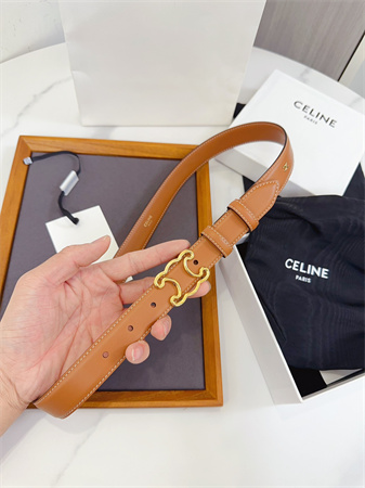 Celine Triomphe Belt 25MM Calfskin Gold Tone Metal Brown