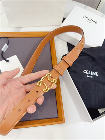 Celine Triomphe Belt 25MM Calfskin Gold Tone Metal Brown