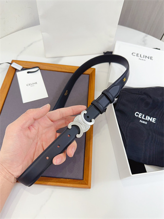 Celine Triomphe Belt 25MM Calfskin Silver Tone Buckle Black