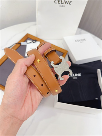 Celine Triomphe Belt 25MM Calfskin Silver Tone Buckle Brown