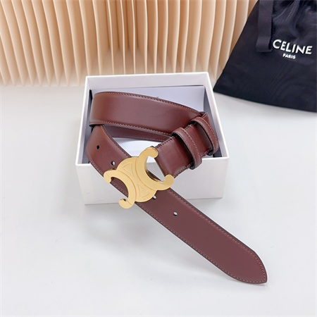 Celine Triomphe Belt 34MM Calfskin Shinny Gold Tone Buckle Burgundy