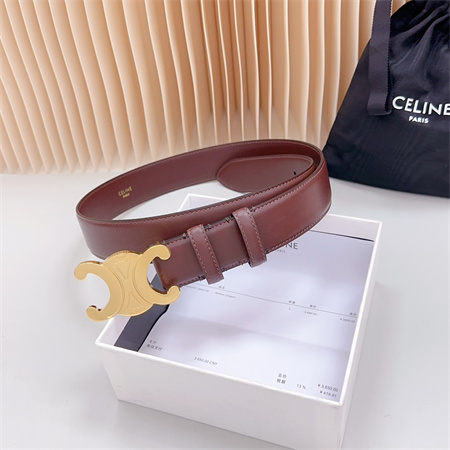 Celine Triomphe Belt 34MM Calfskin Shinny Gold Tone Buckle Burgundy