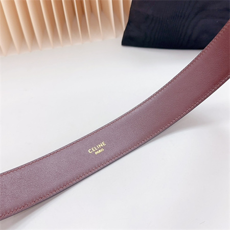 Celine Triomphe Belt 34MM Calfskin Shinny Gold Tone Buckle Burgundy