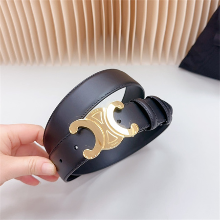 Celine Triomphe Belt 34MM Calfskin Shinny Gold Tone Buckle Black