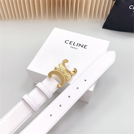 Celine Triomphe Belt 34MM Calfskin Shinny Gold Tone Buckle White