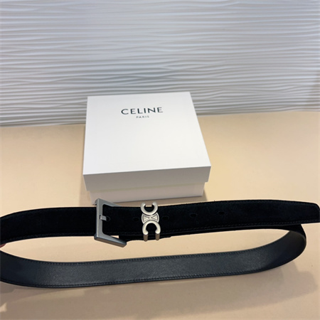 Celine TEEN Triomphe Belt 30MM Suded Silver Tone Buckle Black