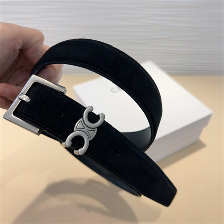 Celine TEEN Triomphe Belt 30MM Suded Silver Tone Buckle Black