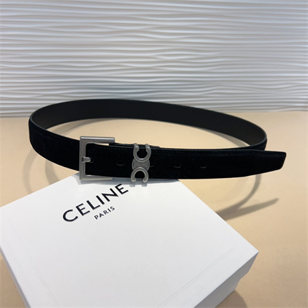 Celine TEEN Triomphe Belt 30MM Suded Silver Tone Buckle Black