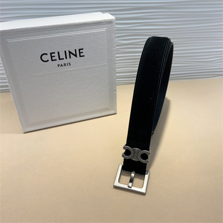 Celine TEEN Triomphe Belt 30MM Suded Silver Tone Buckle Black