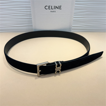 Celine TEEN Triomphe Belt 30MM Suded Silver Tone Buckle Black