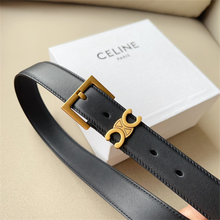 Celine TEEN TRIOMPHE Belt 30MM Calfskin Gold Tone Buckle Black