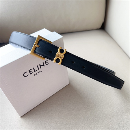Celine TEEN TRIOMPHE Belt 30MM Calfskin Gold Tone Buckle Black