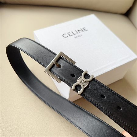 Celine TEEN TRIOMPHE Belt 30MM Calfskin Silver Tone Buckle Black