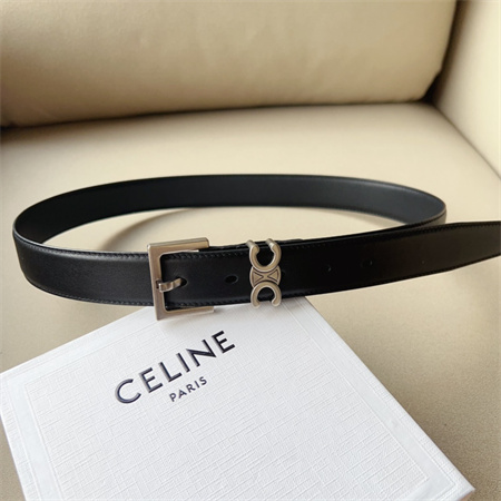 Celine TEEN TRIOMPHE Belt 30MM Calfskin Silver Tone Buckle Black