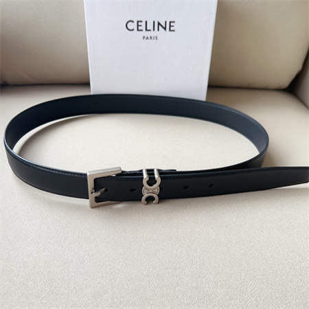 Celine TEEN TRIOMPHE Belt 30MM Calfskin Silver Tone Buckle Black