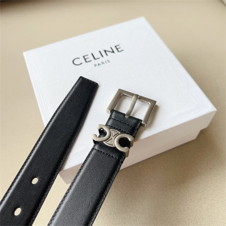 Celine TEEN TRIOMPHE Belt 30MM Calfskin Silver Tone Buckle Black