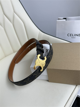 Celine TRIOMPHE Belt 25MM In Black TRIOMPHE CANVAS Gold Tone Buckle
