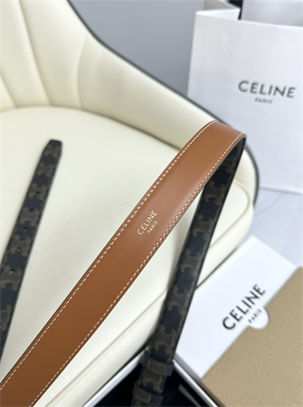 Celine TRIOMPHE Belt 25MM In Black TRIOMPHE CANVAS Gold Tone Buckle