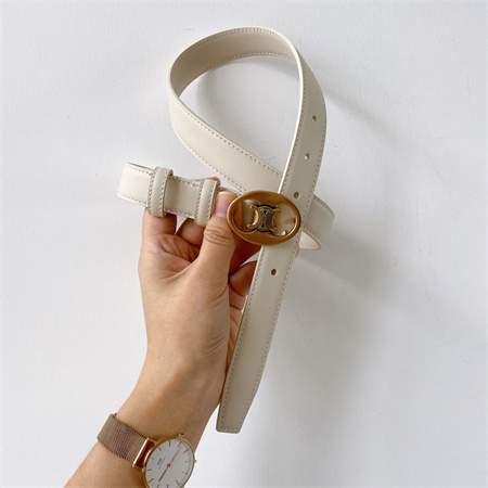 Celine TRIOMPHE Belt 25MM In Calfskin Gold Tone Buckle White