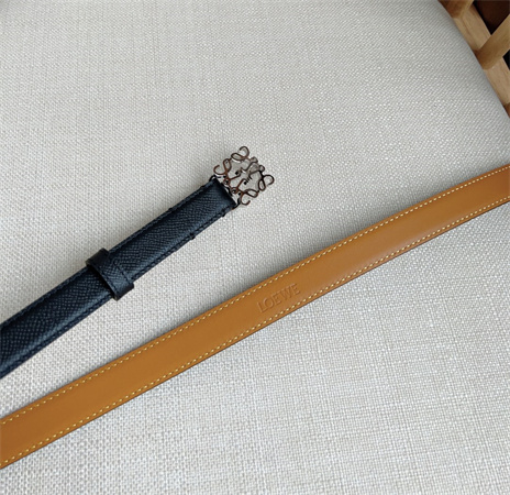 Loewe Belt In Grained Calfskin 20MM  Silver Hardware Black/Brown