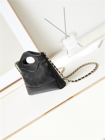 Cha.nel 31 Nano Chain Bag Calfskin Gold Tone Metal Black AS3656