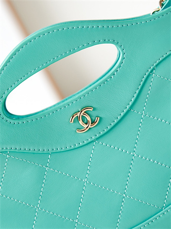 Cha.nel 31 Nano Chain Bag Calfskin Gold Tone Metal Green Blue AS3656