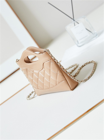 Cha.nel 31 Nano Chain Bag Lambskin Gold Tone Metal Brown AS3656